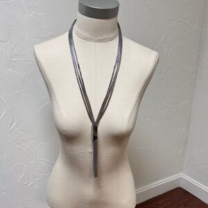 Cascading Mesh Tassel Necklace Solver Tone